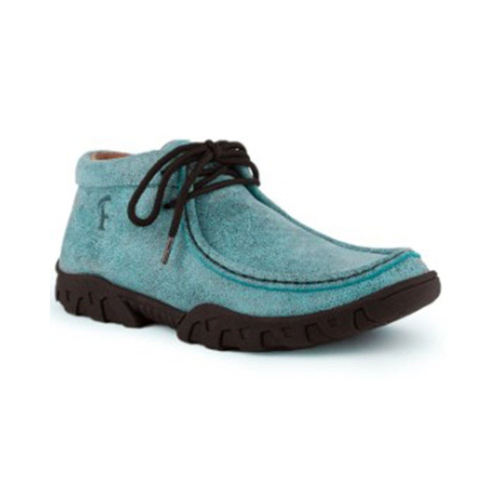Ferrini Rogue Shoes 7.5 B Turquoise Crackle Leather Moc Toe Lace Up